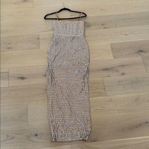 Oh Polly Strapless Beige Sequin Dress